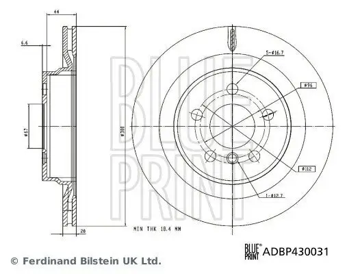 Bremsscheibe Hinterachse BLUE PRINT ADBP430031 Bild Bremsscheibe Hinterachse BLUE PRINT ADBP430031