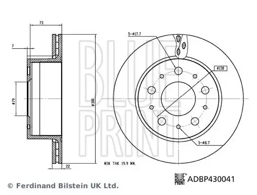 Bremsscheibe Hinterachse BLUE PRINT ADBP430041 Bild Bremsscheibe Hinterachse BLUE PRINT ADBP430041