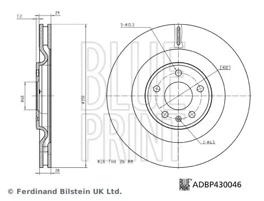 Bremsscheibe Hinterachse BLUE PRINT ADBP430046 Bild Bremsscheibe Hinterachse BLUE PRINT ADBP430046