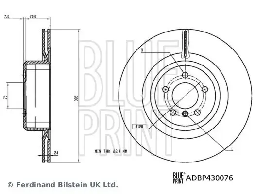 Bremsscheibe Hinterachse BLUE PRINT ADBP430076 Bild Bremsscheibe Hinterachse BLUE PRINT ADBP430076