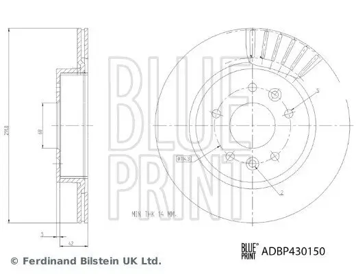 Bremsscheibe Hinterachse BLUE PRINT ADBP430150 Bild Bremsscheibe Hinterachse BLUE PRINT ADBP430150