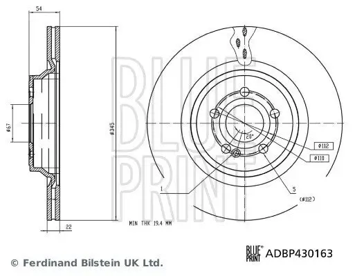 Bremsscheibe Hinterachse BLUE PRINT ADBP430163