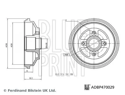 Bremstrommel Hinterachse BLUE PRINT ADBP470029 Bild Bremstrommel Hinterachse BLUE PRINT ADBP470029