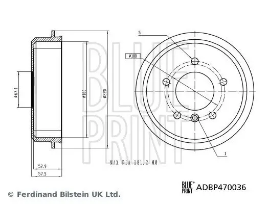 Bremstrommel Hinterachse BLUE PRINT ADBP470036 Bild Bremstrommel Hinterachse BLUE PRINT ADBP470036