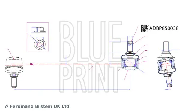 Stange/Strebe, Stabilisator Vorderachse rechts BLUE PRINT ADBP850038