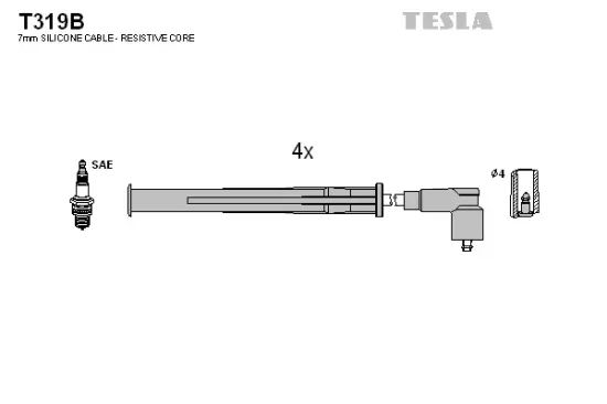 Zündleitungssatz TESLA T319B Bild Zündleitungssatz TESLA T319B