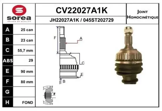 Gelenksatz, Antriebswelle EAI CV22027A1K Bild Gelenksatz, Antriebswelle EAI CV22027A1K