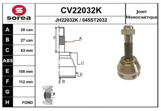 Gelenksatz, Antriebswelle EAI CV22032K Bild Gelenksatz, Antriebswelle EAI CV22032K