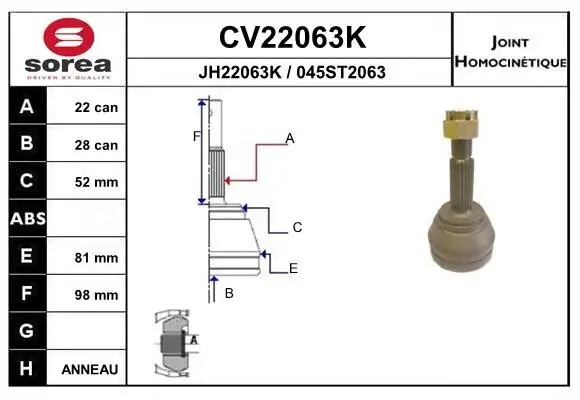 Gelenksatz, Antriebswelle Vorderachse EAI CV22063K