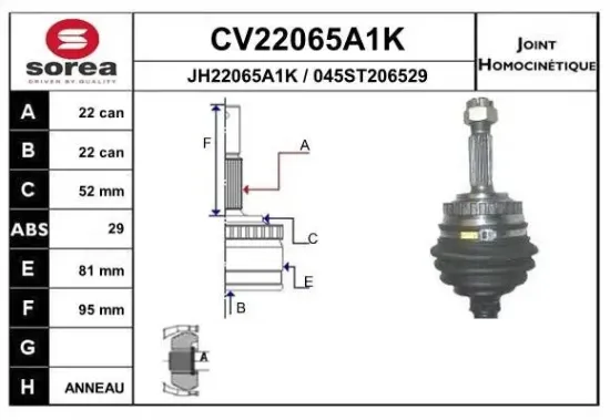 Gelenksatz, Antriebswelle Vorderachse EAI CV22065A1K Bild Gelenksatz, Antriebswelle Vorderachse EAI CV22065A1K