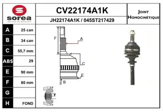 Gelenksatz, Antriebswelle EAI CV22174A1K Bild Gelenksatz, Antriebswelle EAI CV22174A1K