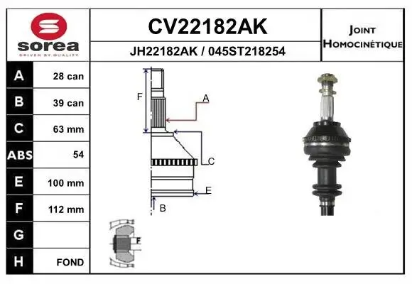 Gelenksatz, Antriebswelle EAI CV22182AK