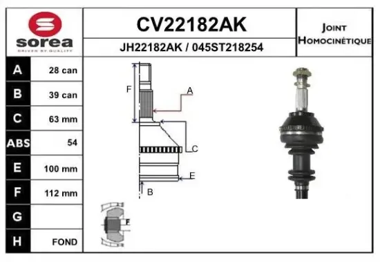 Gelenksatz, Antriebswelle EAI CV22182AK Bild Gelenksatz, Antriebswelle EAI CV22182AK