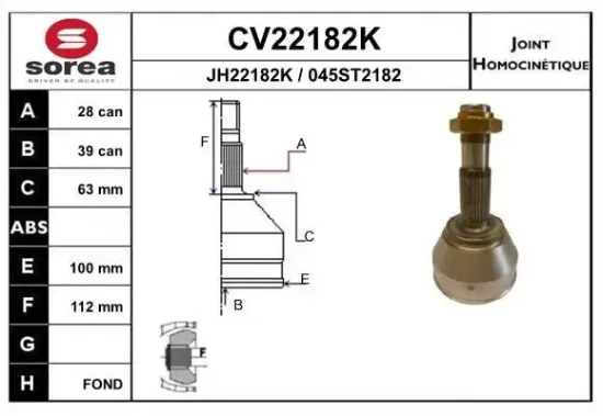 Gelenksatz, Antriebswelle EAI CV22182K Bild Gelenksatz, Antriebswelle EAI CV22182K