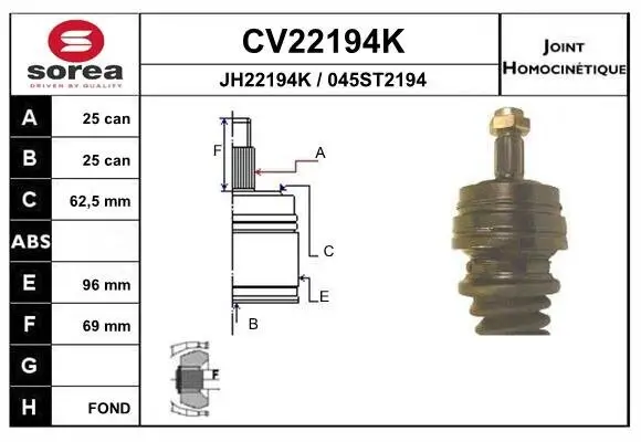 Gelenksatz, Antriebswelle Hinterachse EAI CV22194K