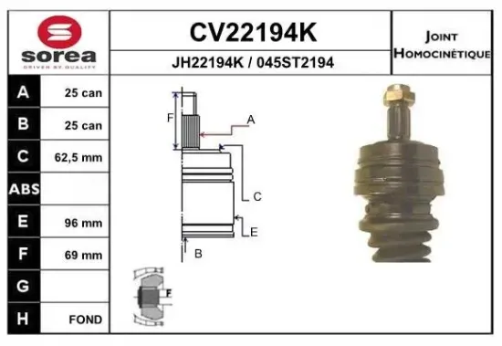 Gelenksatz, Antriebswelle Hinterachse EAI CV22194K Bild Gelenksatz, Antriebswelle Hinterachse EAI CV22194K