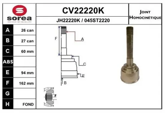 Gelenksatz, Antriebswelle EAI CV22220K Bild Gelenksatz, Antriebswelle EAI CV22220K