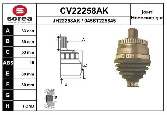 Gelenksatz, Antriebswelle EAI CV22258AK