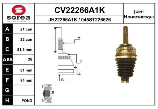 Gelenksatz, Antriebswelle Vorderachse EAI CV22266A1K Bild Gelenksatz, Antriebswelle Vorderachse EAI CV22266A1K