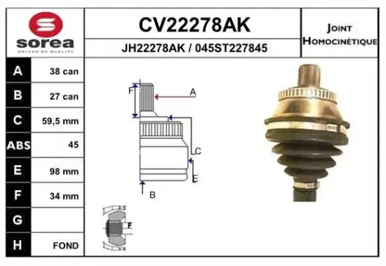 Gelenksatz, Antriebswelle EAI CV22278AK Bild Gelenksatz, Antriebswelle EAI CV22278AK