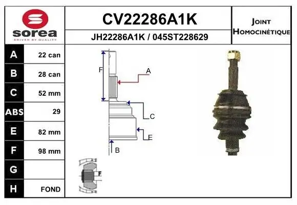 Gelenksatz, Antriebswelle Vorderachse EAI CV22286A1K