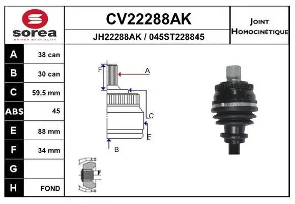 Gelenksatz, Antriebswelle EAI CV22288AK