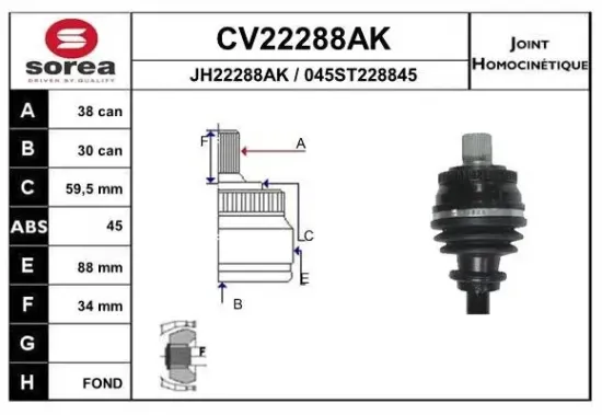 Gelenksatz, Antriebswelle EAI CV22288AK Bild Gelenksatz, Antriebswelle EAI CV22288AK