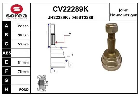 Gelenksatz, Antriebswelle Vorderachse EAI CV22289K