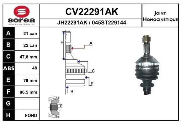 Gelenksatz, Antriebswelle EAI CV22291AK