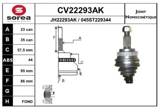 Gelenksatz, Antriebswelle Vorderachse EAI CV22293AK Bild Gelenksatz, Antriebswelle Vorderachse EAI CV22293AK