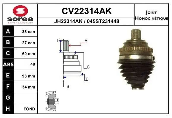 Gelenksatz, Antriebswelle Vorderachse EAI CV22314AK