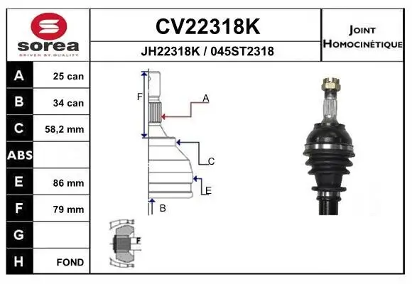 Gelenksatz, Antriebswelle EAI CV22318K