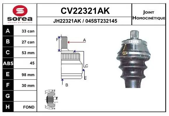 Gelenksatz, Antriebswelle EAI CV22321AK