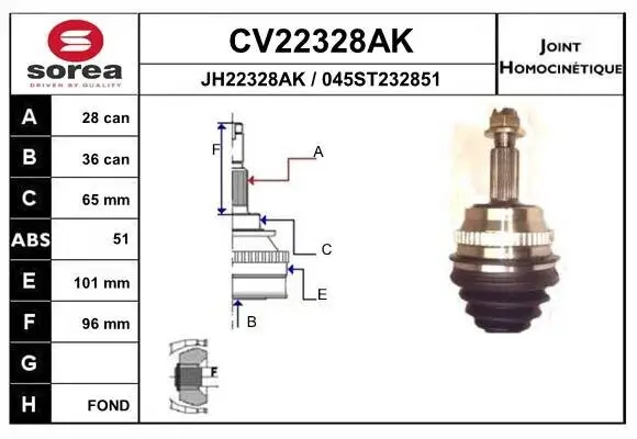 Gelenksatz, Antriebswelle Vorderachse EAI CV22328AK