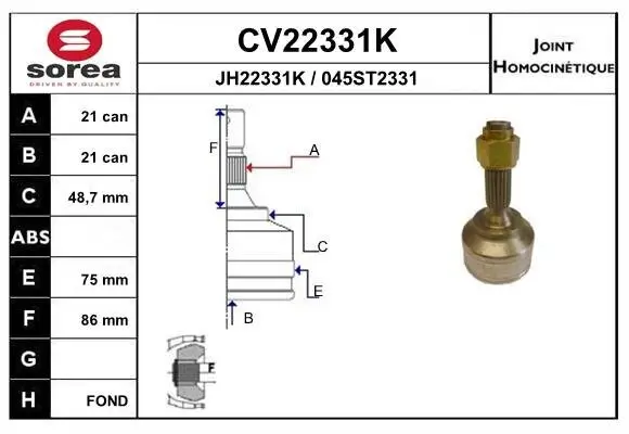 Gelenksatz, Antriebswelle EAI CV22331K