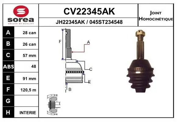Gelenksatz, Antriebswelle Vorderachse EAI CV22345AK