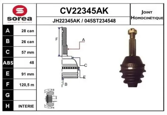 Gelenksatz, Antriebswelle Vorderachse EAI CV22345AK Bild Gelenksatz, Antriebswelle Vorderachse EAI CV22345AK