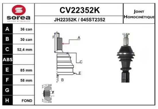Gelenksatz, Antriebswelle EAI CV22352K Bild Gelenksatz, Antriebswelle EAI CV22352K