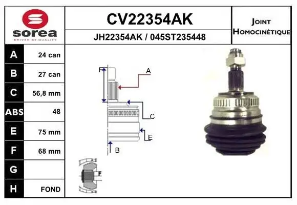 Gelenksatz, Antriebswelle Vorderachse EAI CV22354AK