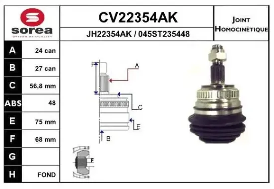 Gelenksatz, Antriebswelle Vorderachse EAI CV22354AK Bild Gelenksatz, Antriebswelle Vorderachse EAI CV22354AK