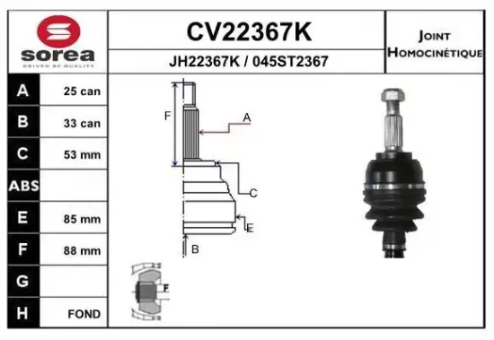 Gelenksatz, Antriebswelle EAI CV22367K Bild Gelenksatz, Antriebswelle EAI CV22367K