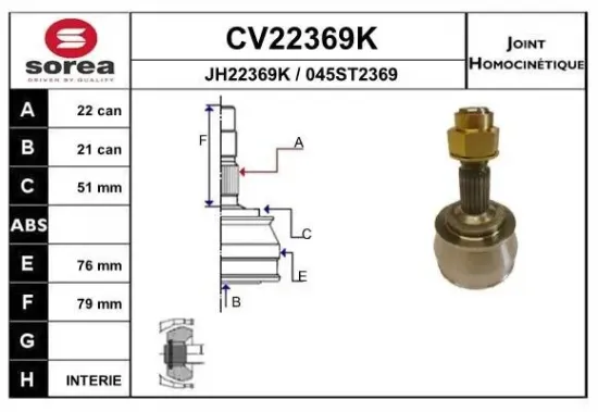 Gelenksatz, Antriebswelle EAI CV22369K Bild Gelenksatz, Antriebswelle EAI CV22369K