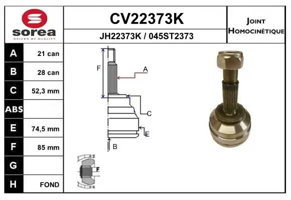 Gelenksatz, Antriebswelle Vorderachse EAI CV22373K