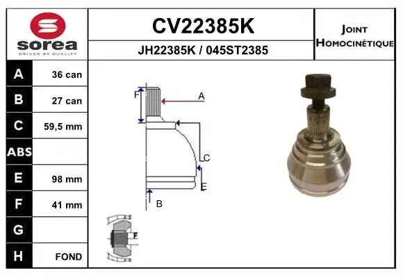 Gelenksatz, Antriebswelle EAI CV22385K