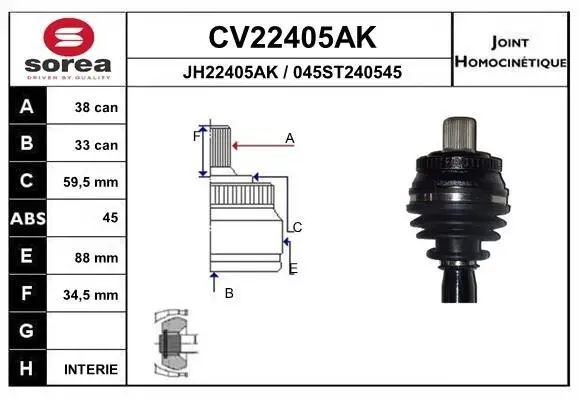 Gelenksatz, Antriebswelle EAI CV22405AK