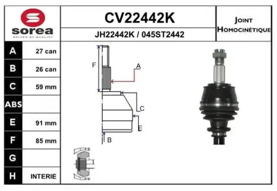 Gelenksatz, Antriebswelle Vorderachse EAI CV22442K Bild Gelenksatz, Antriebswelle Vorderachse EAI CV22442K
