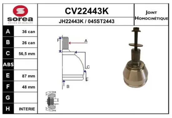 Gelenksatz, Antriebswelle EAI CV22443K Bild Gelenksatz, Antriebswelle EAI CV22443K