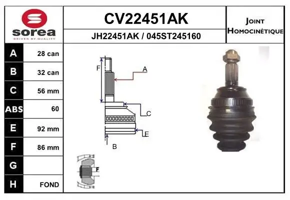 Gelenksatz, Antriebswelle EAI CV22451AK