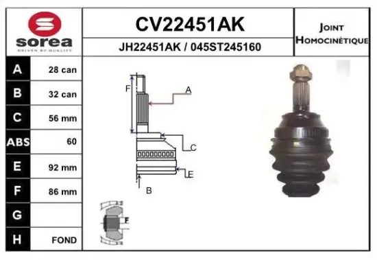 Gelenksatz, Antriebswelle EAI CV22451AK Bild Gelenksatz, Antriebswelle EAI CV22451AK