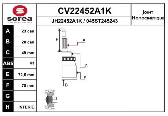 Gelenksatz, Antriebswelle Vorderachse EAI CV22452A1K